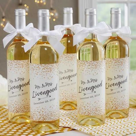Wine bottle favors for Mr. and Mrs. Livengood's wedding